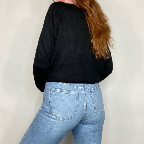 Vintage 90s Oversixed 1X Black & Silver Embroidered Christmas Tree Sweater - Picture 8 of 9